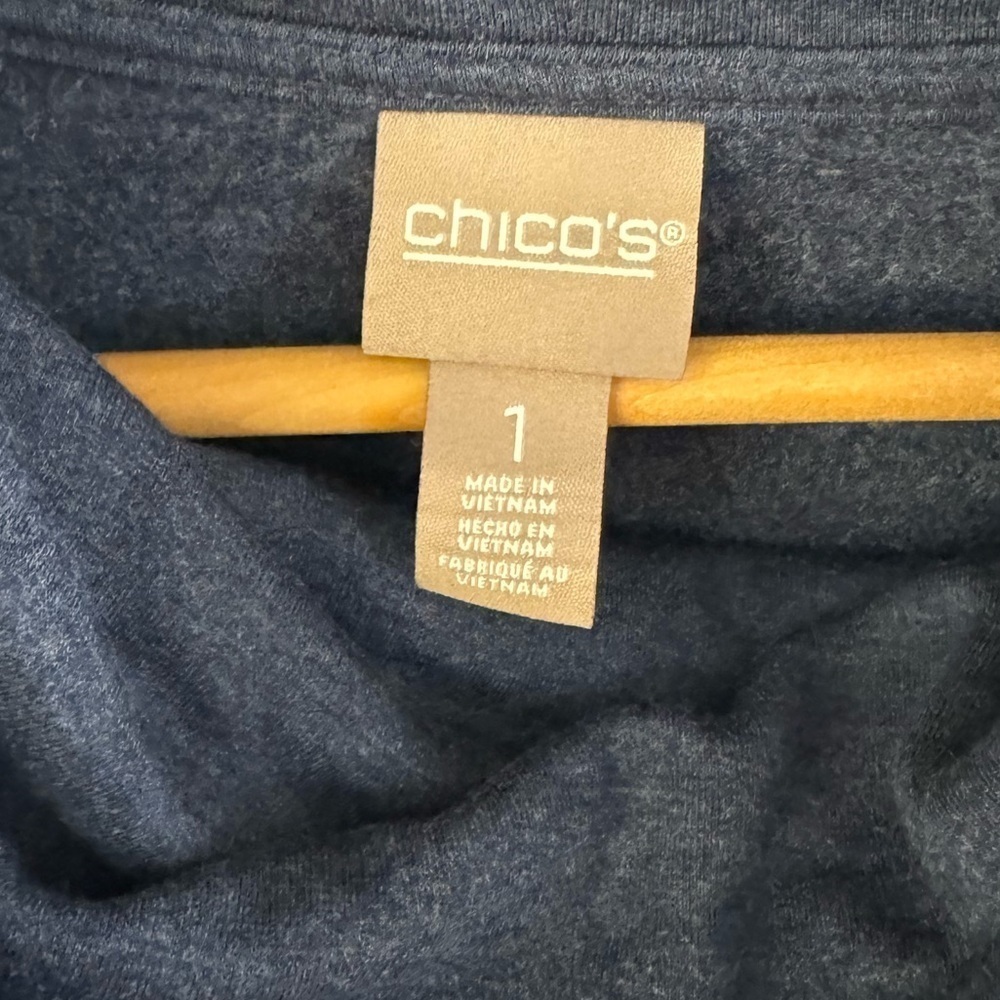 Women’s Chico’s blue colored cowl neck tunic style long sleeve soft shirt SZ 1 - Picture 3 of 5